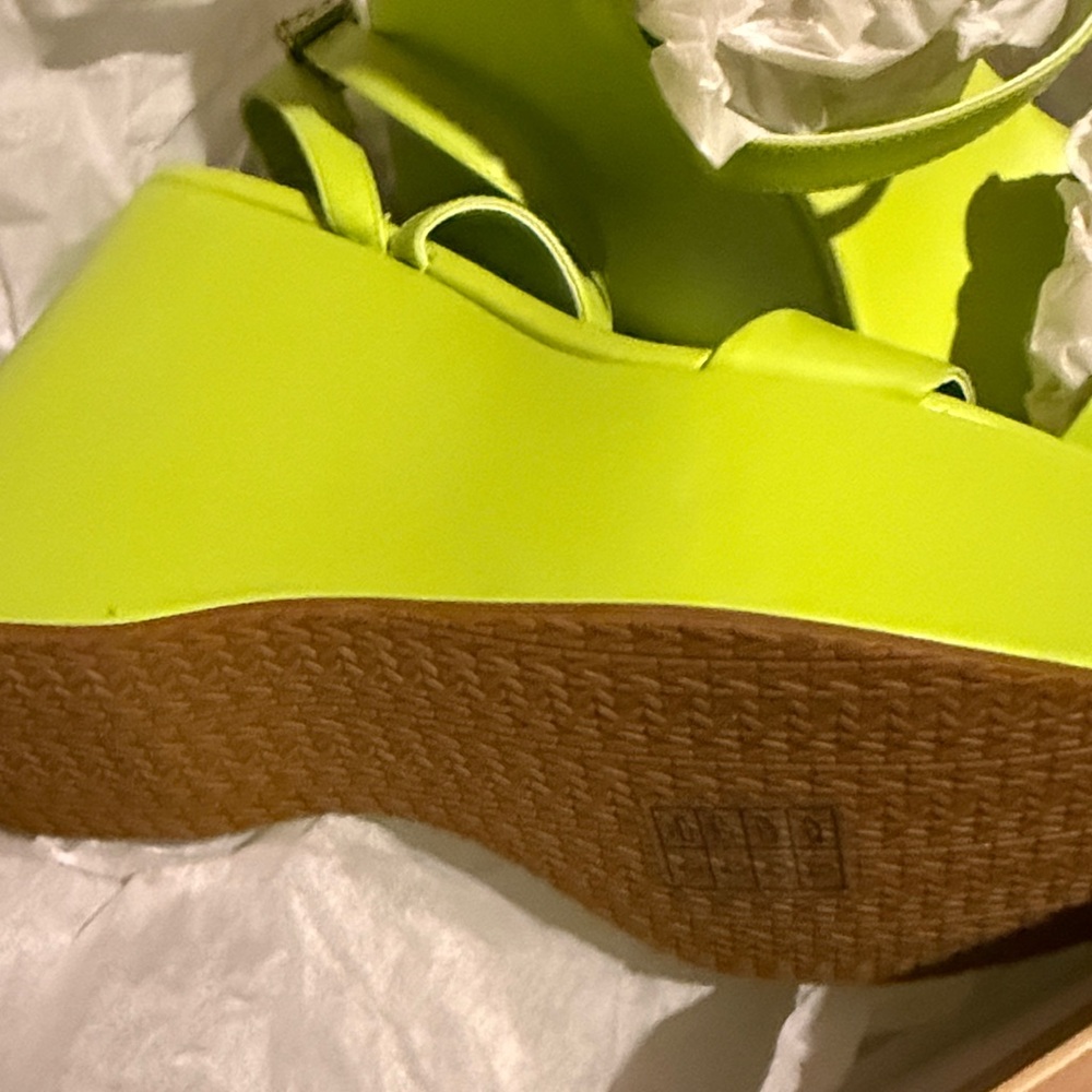 Neon Green Michael Kors Platform Wedge Sandals - Picture 4 of 5